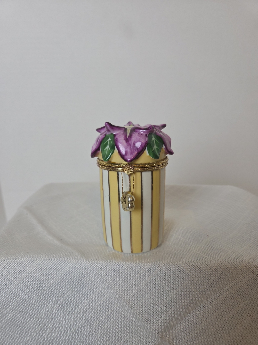 Purple Floral Trinket Box with Yellow & White Stripes